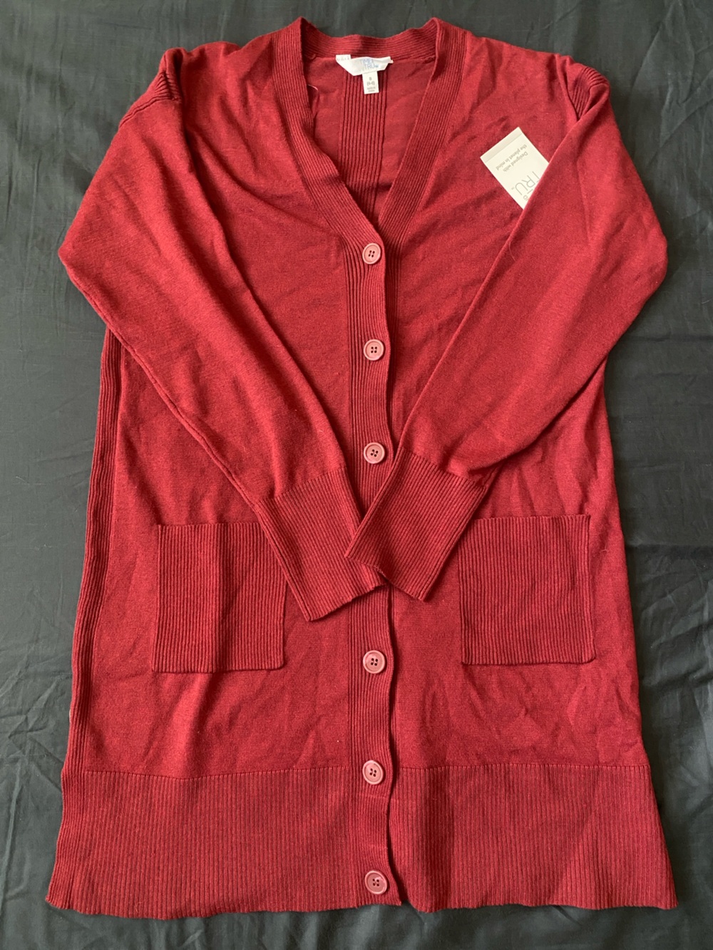 Time and Tru Red Button-Front Knit Cardigan